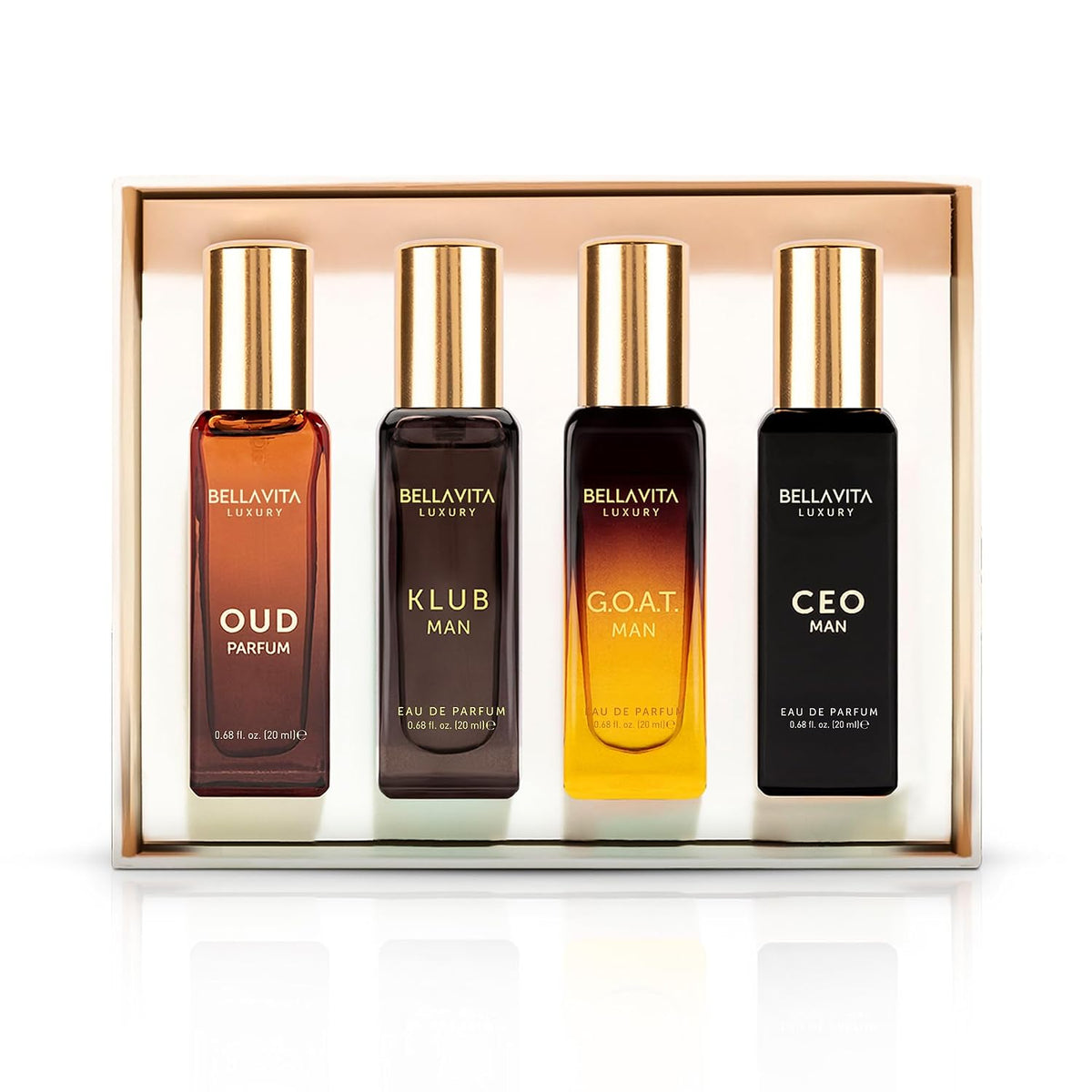 Bella Vita OUD, KLUB Man, G.O.A.T. Man and CEO Man 20 ml bottles