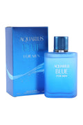 Aquarius Blue for Men by MCH Beauty, 100ml EDT — light-blue frosted bottle beside its blue gift box