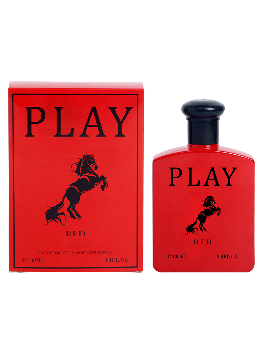 Play Red by EBC Collection, 100ml EDT — red gift box with the red bottle