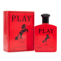 Play Red by EBC Collection, 100ml EDT — red bottle beside its red gift box
