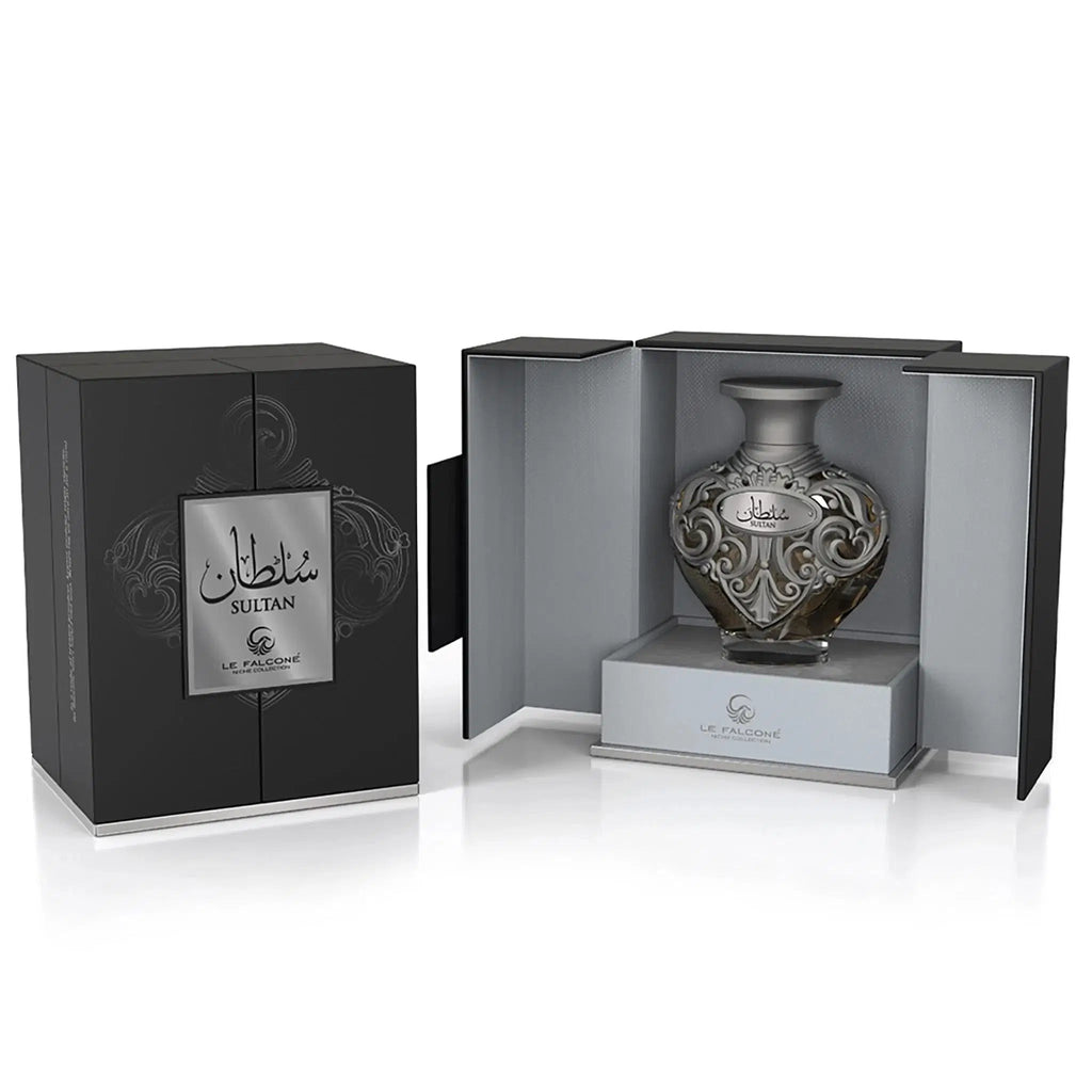 Sultan by Le Falcone, 100ml EDP — bottle in its open black gift box